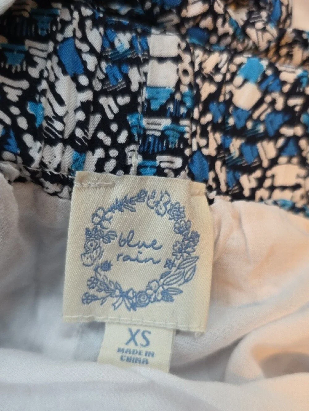 Blue Rain Blue and White Printed Elastic Waist Cargo Shorts